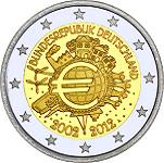 2 евро Германия 2012 год 10 лет наличному обращению евро