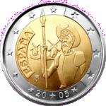 2 евро Испания 2005 год 400-летие первого издания романа «Дон-Кихот» Мигеля Сервантеса