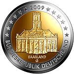 2 евро Германия 2009 год Церковь Людвигскирхе, Саар