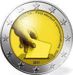 2 евро Мальта 2011 год Первые избранные в 1849 представители Мальты