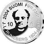10 евро Финляндия 2004 год 200 лет со дня рождения Йохана Людвига Рунеберга