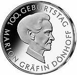 10 евро Германия 2009 год 100 лет со дня рождения графини Марион Денхофф
